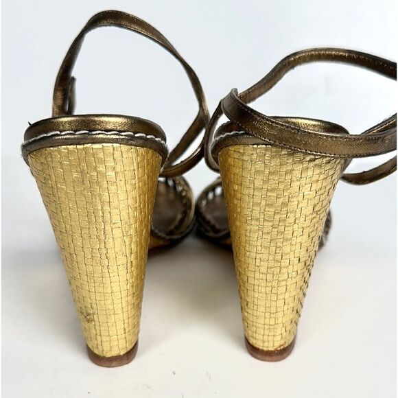 NWOB DELMAN Leather Strappy Wedge Gold Sandals Ankle Strap Made in Spain 40 US 9 - Picture 8 of 14